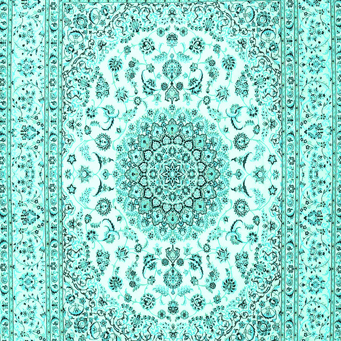 Machine Washable Medallion Turquoise Traditional Area Rugs, wshtr4579turq