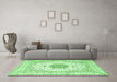 Machine Washable Medallion Green Traditional Area Rugs in a Living Room,, wshtr4579grn