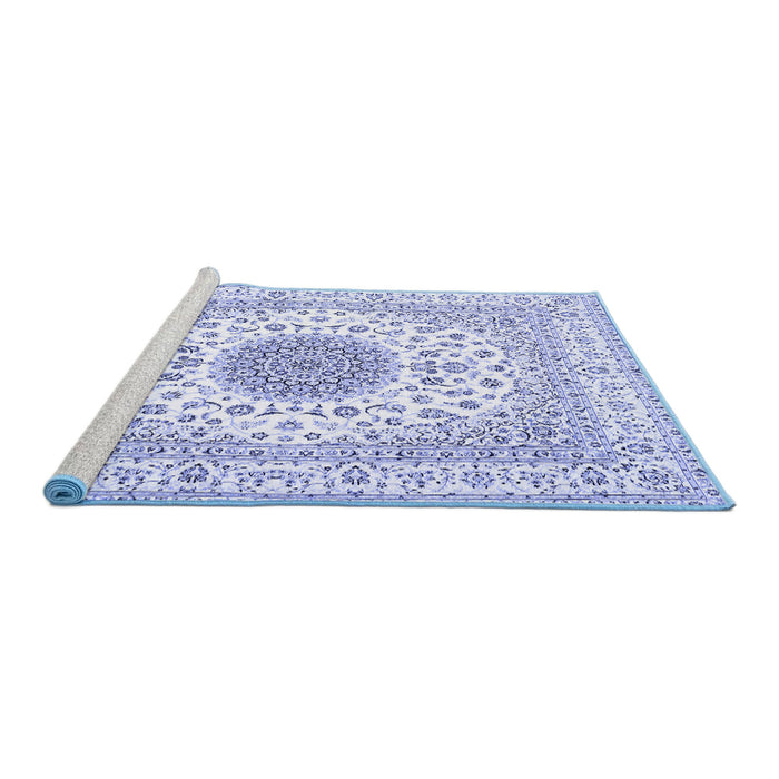 Sideview of Machine Washable Medallion Blue Traditional Rug, wshtr4579blu