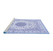 Sideview of Machine Washable Medallion Blue Traditional Rug, wshtr4579blu