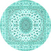 Round Machine Washable Medallion Turquoise Traditional Area Rugs, wshtr4579turq