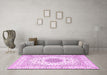 Machine Washable Medallion Pink Traditional Rug in a Living Room, wshtr4579pnk