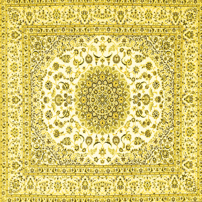 Square Machine Washable Medallion Yellow Traditional Rug, wshtr4579yw