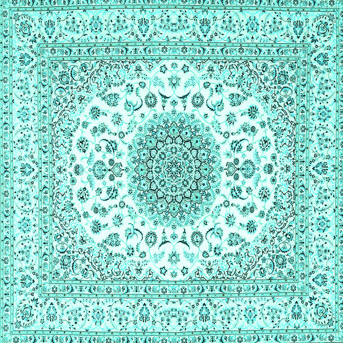 Square Machine Washable Medallion Turquoise Traditional Area Rugs, wshtr4579turq