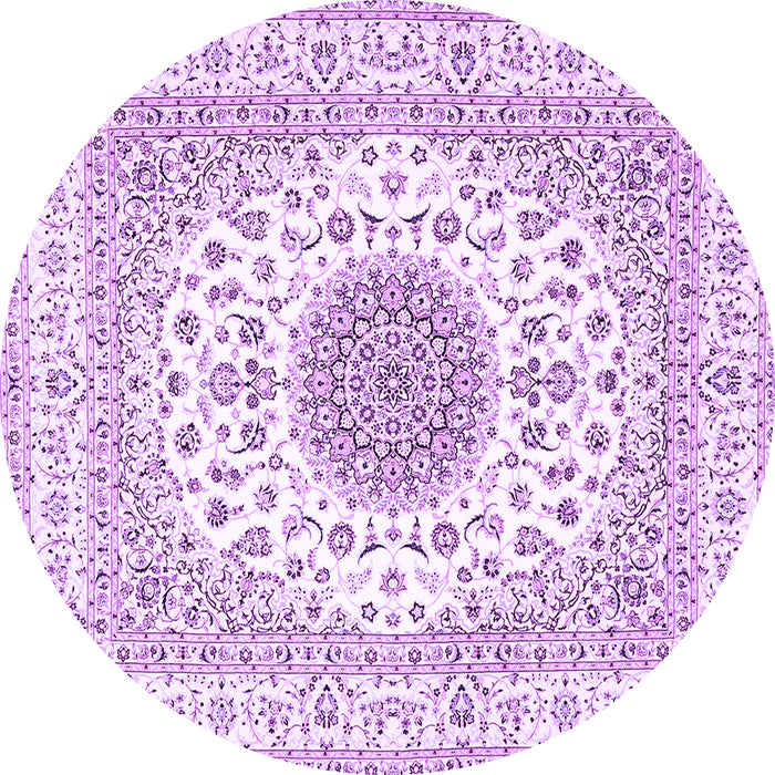 Round Machine Washable Medallion Purple Traditional Area Rugs, wshtr4579pur