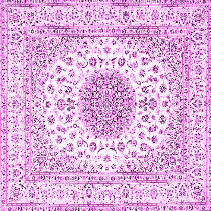 Square Machine Washable Medallion Pink Traditional Rug, wshtr4579pnk