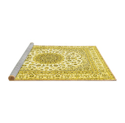 Sideview of Machine Washable Medallion Yellow Traditional Rug, wshtr4579yw