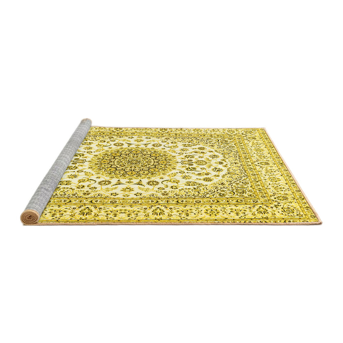 Sideview of Machine Washable Medallion Yellow Traditional Rug, wshtr4579yw