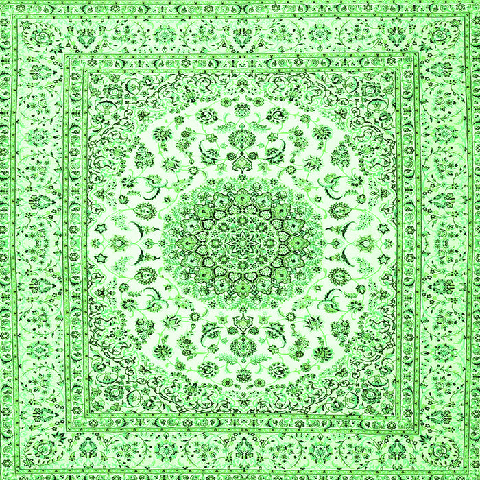 Round Machine Washable Medallion Green Traditional Area Rugs, wshtr4579grn