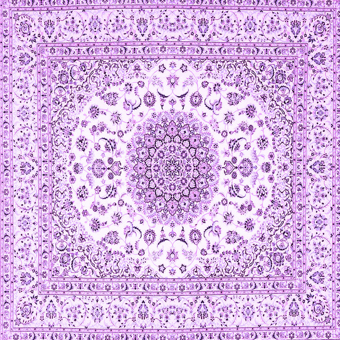 Square Machine Washable Medallion Purple Traditional Area Rugs, wshtr4579pur