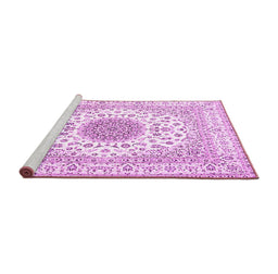 Sideview of Machine Washable Medallion Pink Traditional Rug, wshtr4579pnk