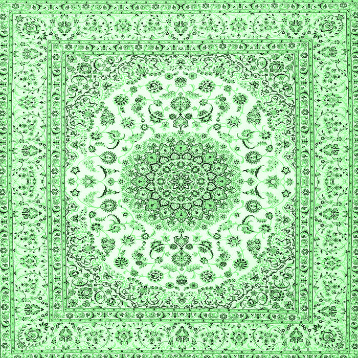 Square Machine Washable Medallion Emerald Green Traditional Area Rugs, wshtr4579emgrn