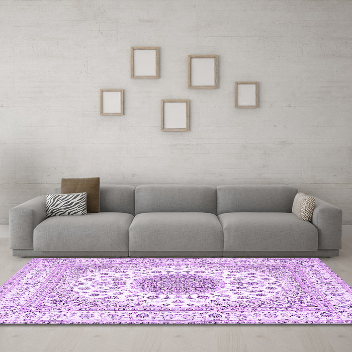 Machine Washable Medallion Purple Traditional Area Rugs in a Living Room, wshtr4579pur