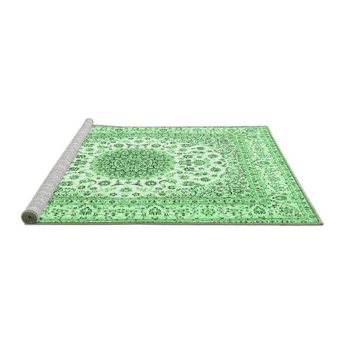 Sideview of Machine Washable Medallion Emerald Green Traditional Area Rugs, wshtr4579emgrn