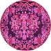 Round Machine Washable Medallion Pink French Rug, wshtr457pnk