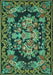 Machine Washable Medallion Turquoise French Area Rugs, wshtr457turq