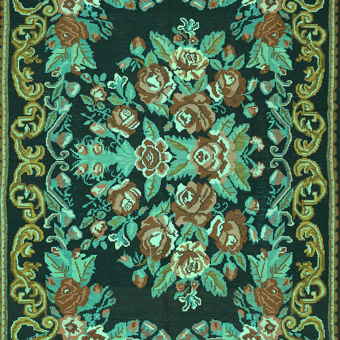 Machine Washable Medallion Turquoise French Area Rugs, wshtr457turq