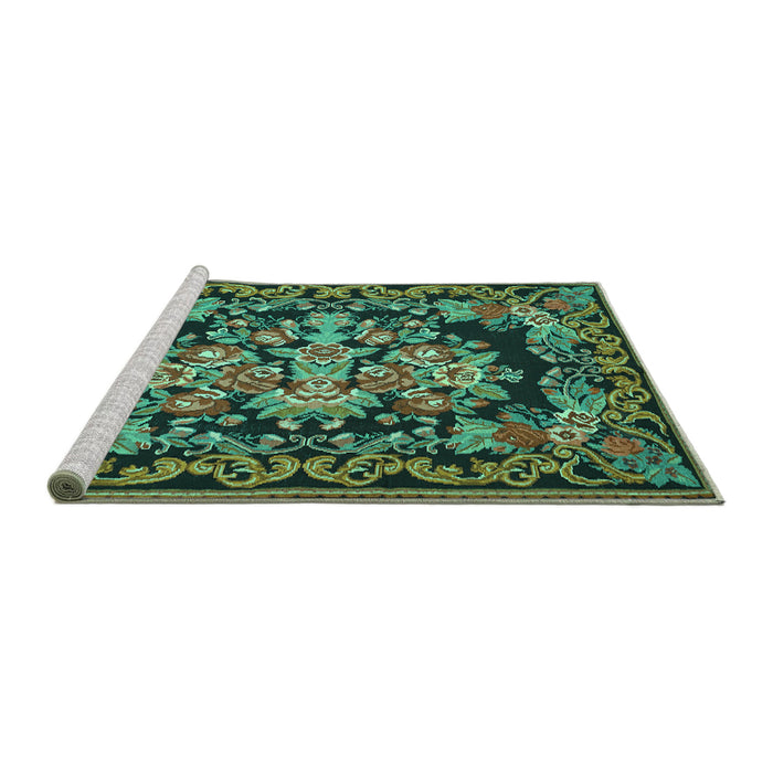 Sideview of Machine Washable Medallion Turquoise French Area Rugs, wshtr457turq