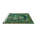 Sideview of Machine Washable Medallion Turquoise French Area Rugs, wshtr457turq