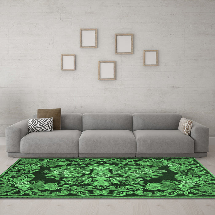 Machine Washable Medallion Emerald Green French Area Rugs in a Living Room,, wshtr457emgrn