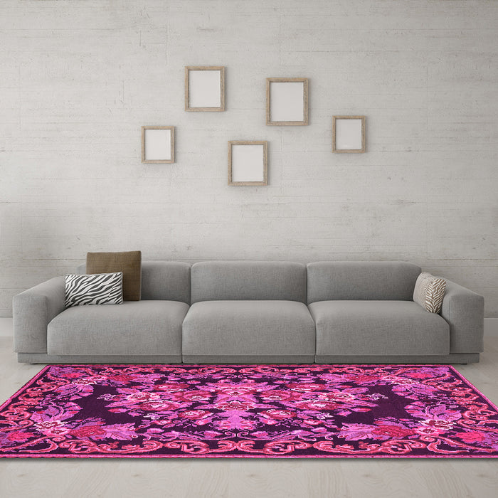 Machine Washable Medallion Pink French Rug in a Living Room, wshtr457pnk