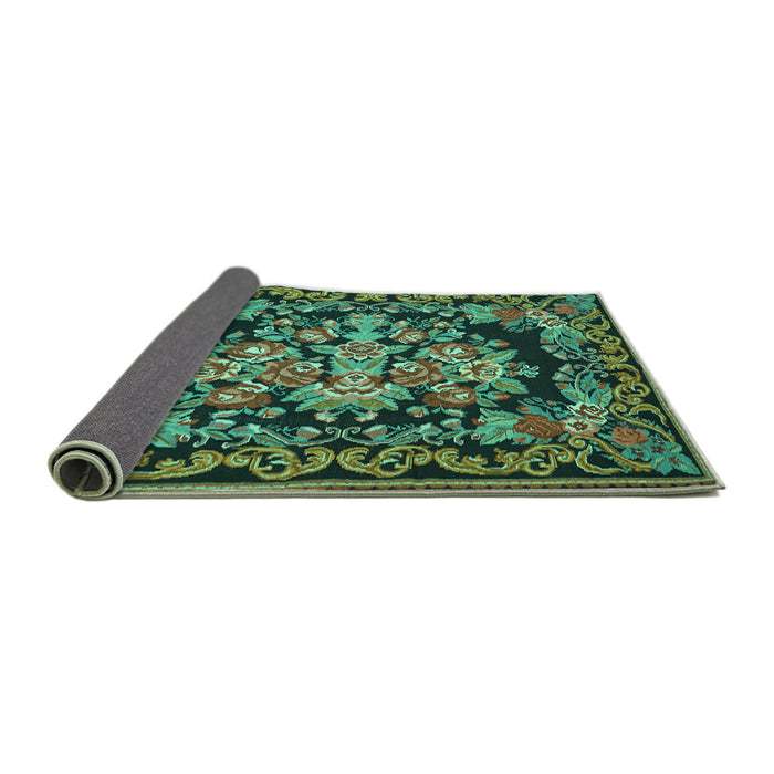 Sideview of Medallion Turquoise French Rug, tr457turq