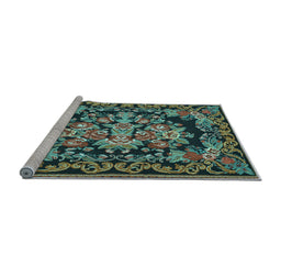 Sideview of Machine Washable Medallion Light Blue French Rug, wshtr457lblu