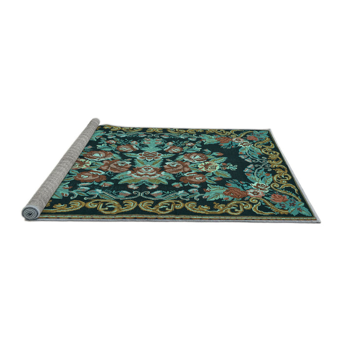 Sideview of Machine Washable Medallion Light Blue French Rug, wshtr457lblu