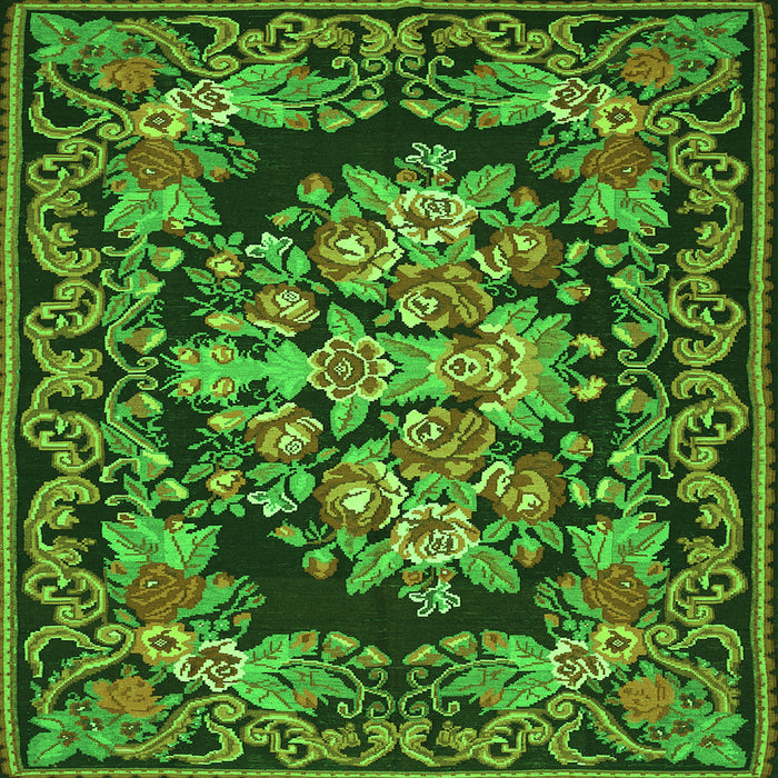 Round Machine Washable Medallion Green French Area Rugs, wshtr457grn
