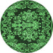 Round Machine Washable Medallion Emerald Green French Area Rugs, wshtr457emgrn