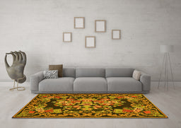 Machine Washable Medallion Yellow French Rug in a Living Room, wshtr457yw