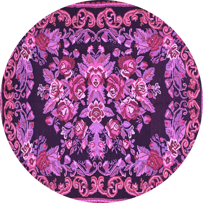 Round Machine Washable Medallion Purple French Area Rugs, wshtr457pur