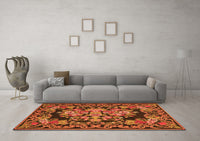 Machine Washable Medallion Orange French Rug, wshtr457org