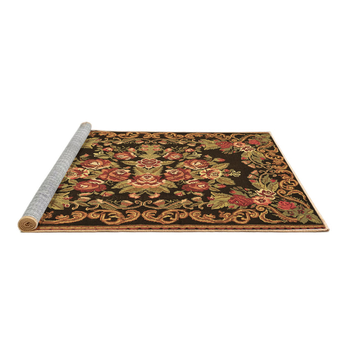 Sideview of Machine Washable Medallion Brown French Rug, wshtr457brn