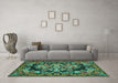 Machine Washable Medallion Turquoise French Area Rugs in a Living Room,, wshtr457turq