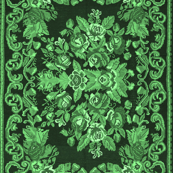 Machine Washable Medallion Emerald Green French Area Rugs, wshtr457emgrn