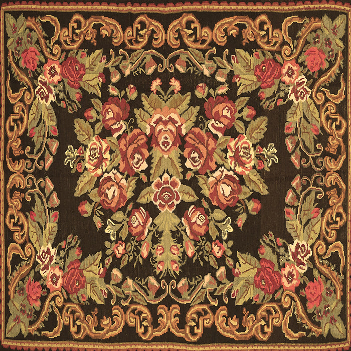 Square Machine Washable Medallion Brown French Rug, wshtr457brn