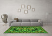 Machine Washable Medallion Green French Area Rugs in a Living Room,, wshtr457grn