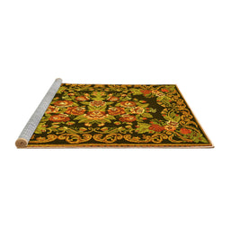 Sideview of Machine Washable Medallion Yellow French Rug, wshtr457yw