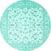 Round Machine Washable Persian Turquoise Traditional Area Rugs, wshtr4580turq