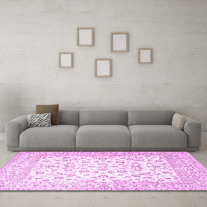 Machine Washable Persian Pink Traditional Rug in a Living Room, wshtr4580pnk