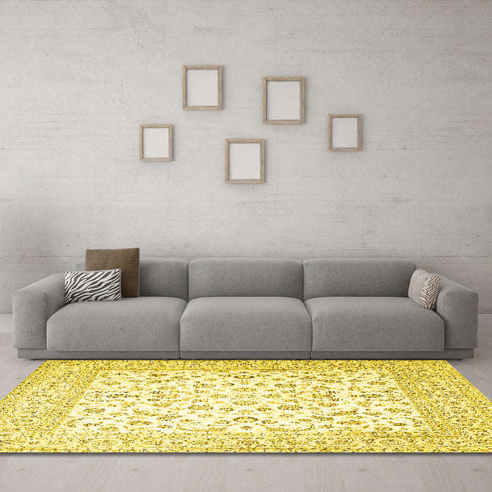 Machine Washable Persian Yellow Traditional Rug in a Living Room, wshtr4580yw