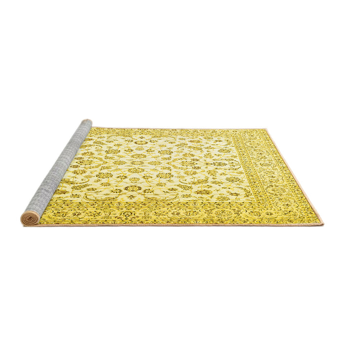 Sideview of Machine Washable Persian Yellow Traditional Rug, wshtr4580yw