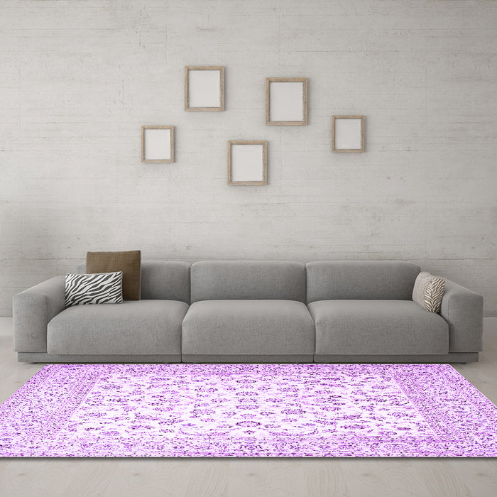 Machine Washable Persian Purple Traditional Area Rugs in a Living Room, wshtr4580pur