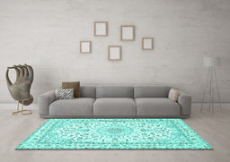 Machine Washable Persian Turquoise Traditional Area Rugs in a Living Room,, wshtr4581turq