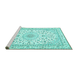 Sideview of Machine Washable Persian Turquoise Traditional Area Rugs, wshtr4581turq
