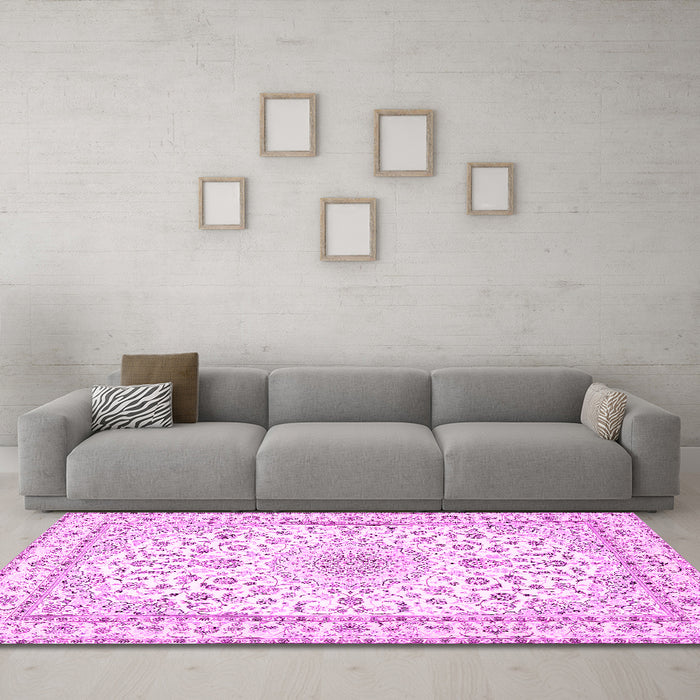 Machine Washable Persian Pink Traditional Rug in a Living Room, wshtr4581pnk