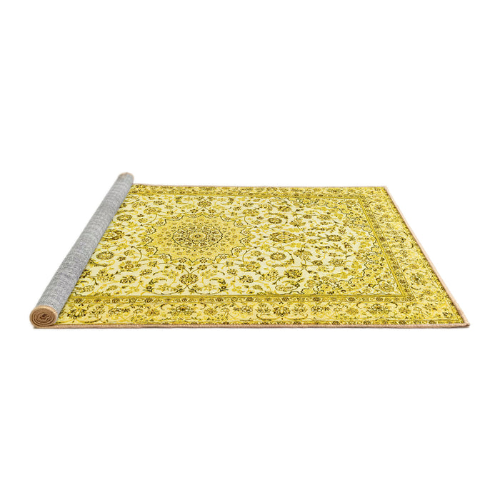 Sideview of Machine Washable Persian Yellow Traditional Rug, wshtr4581yw
