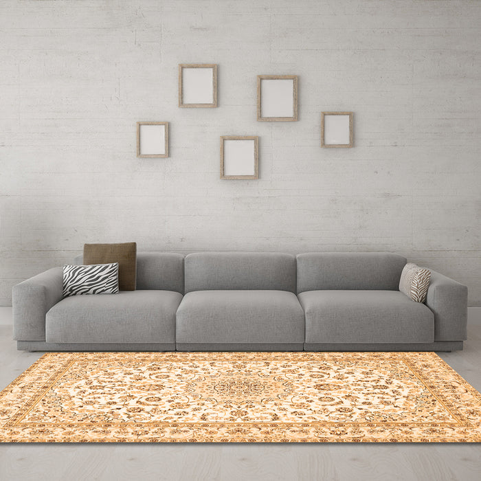 Machine Washable Persian Orange Traditional Area Rugs in a Living Room, wshtr4581org