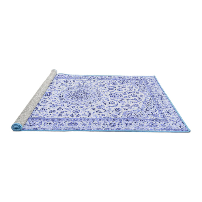 Sideview of Machine Washable Persian Blue Traditional Rug, wshtr4581blu